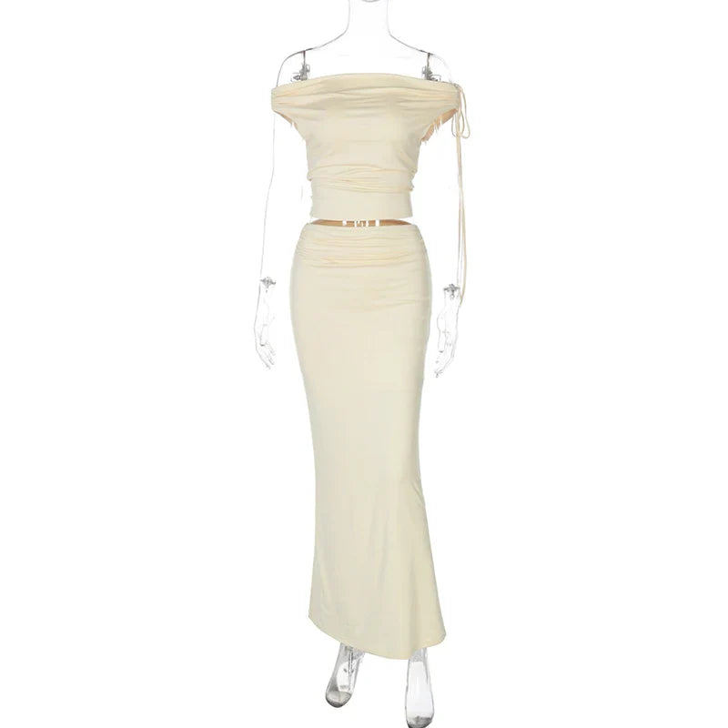 סט שני חלקים חצאית מקסי וחולצת כתפיים חשופות - ינאי