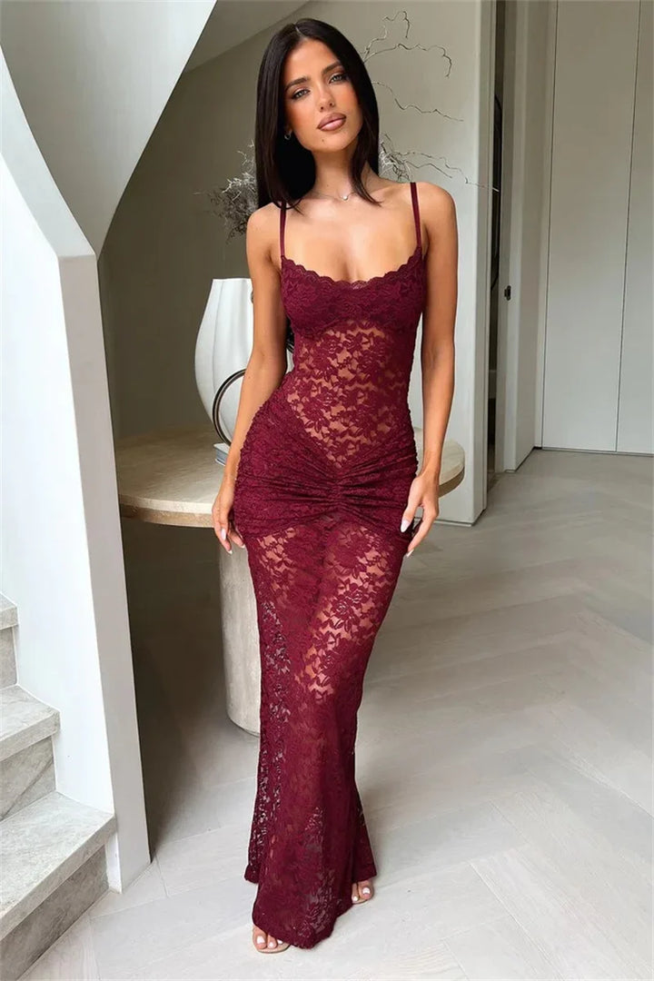 Lace maxi dress with a ruched design - NONA