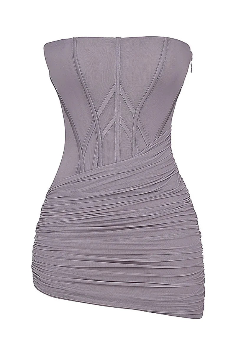 שמלת מיני סטרפלס בעיצוב מחוך וקיפולים - ילין