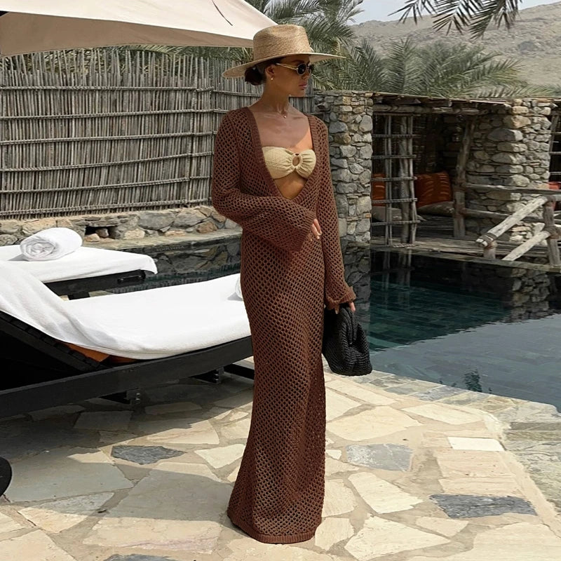 שמלת חוף מקסי רשת חזה/גב חשוף - Amber