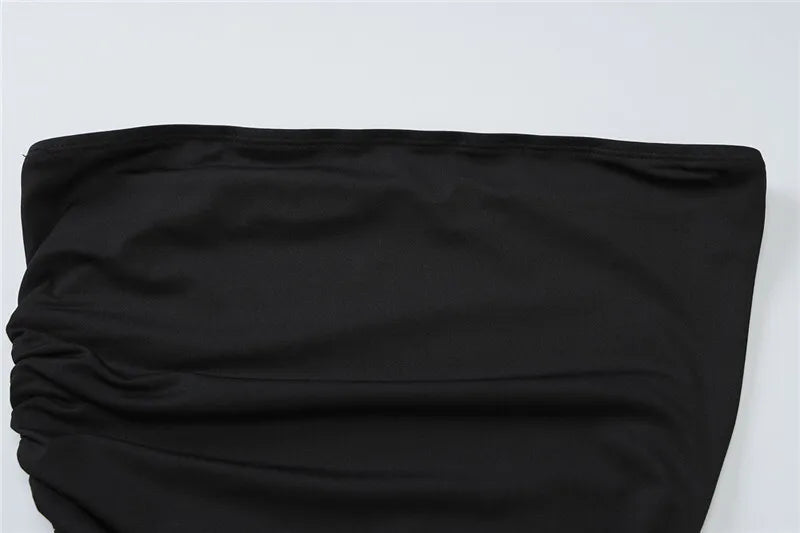 שמלת מקסי סטרפלס כיווצים בעיצוב שסע - ביאטריס