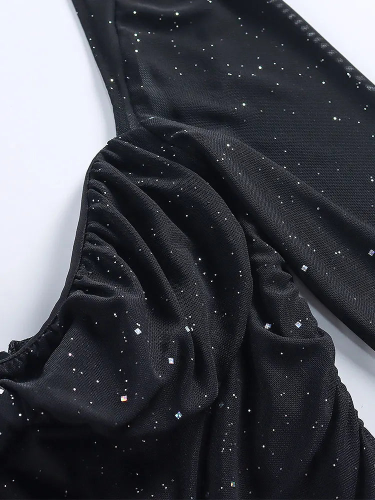 שמלת מיני נצנצים שרוולים בעיצוב רשת גב פתוח - סיסי