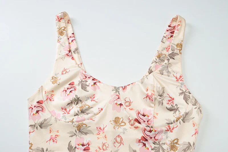 שמלת מקסי פרחונית צמודה גב פתוח - פליסיה