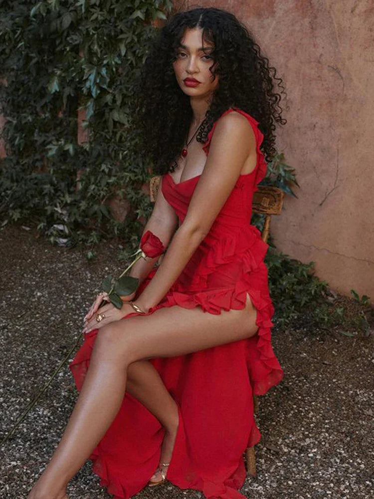 שמלת מקסי בעיטור מלמלה בעיצוב שסע - יהליה