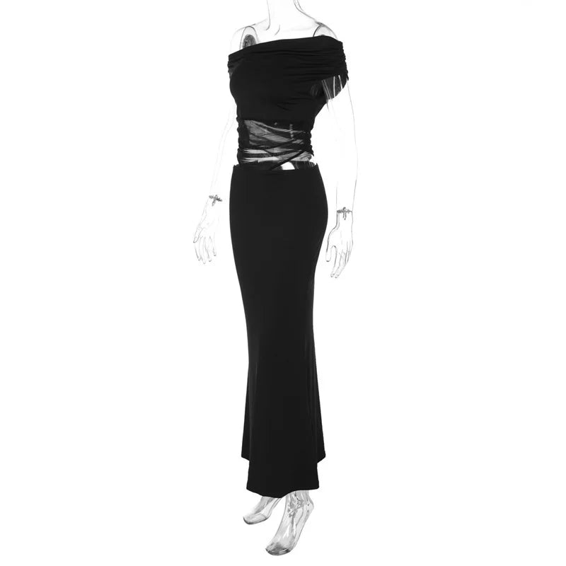 שמלת מקסי בעיצוב רשת ופתחים כתפיים חשופות - הלסיה