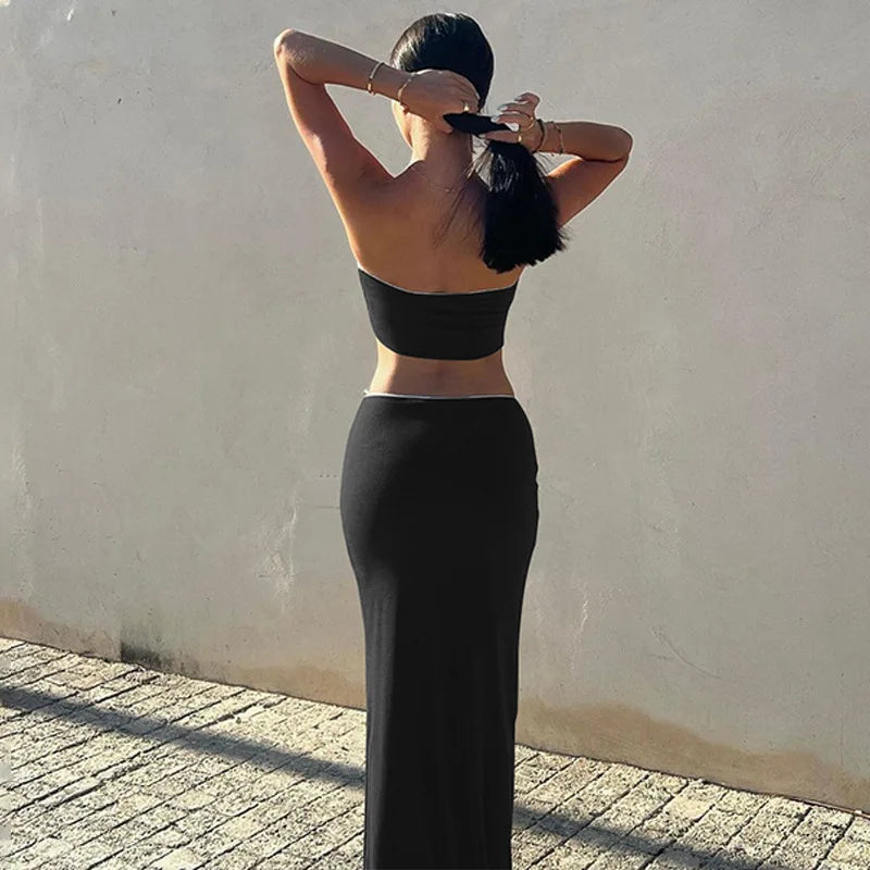 סט שני חלקים חצאית מקסי וטופ סטרפלס - בלום