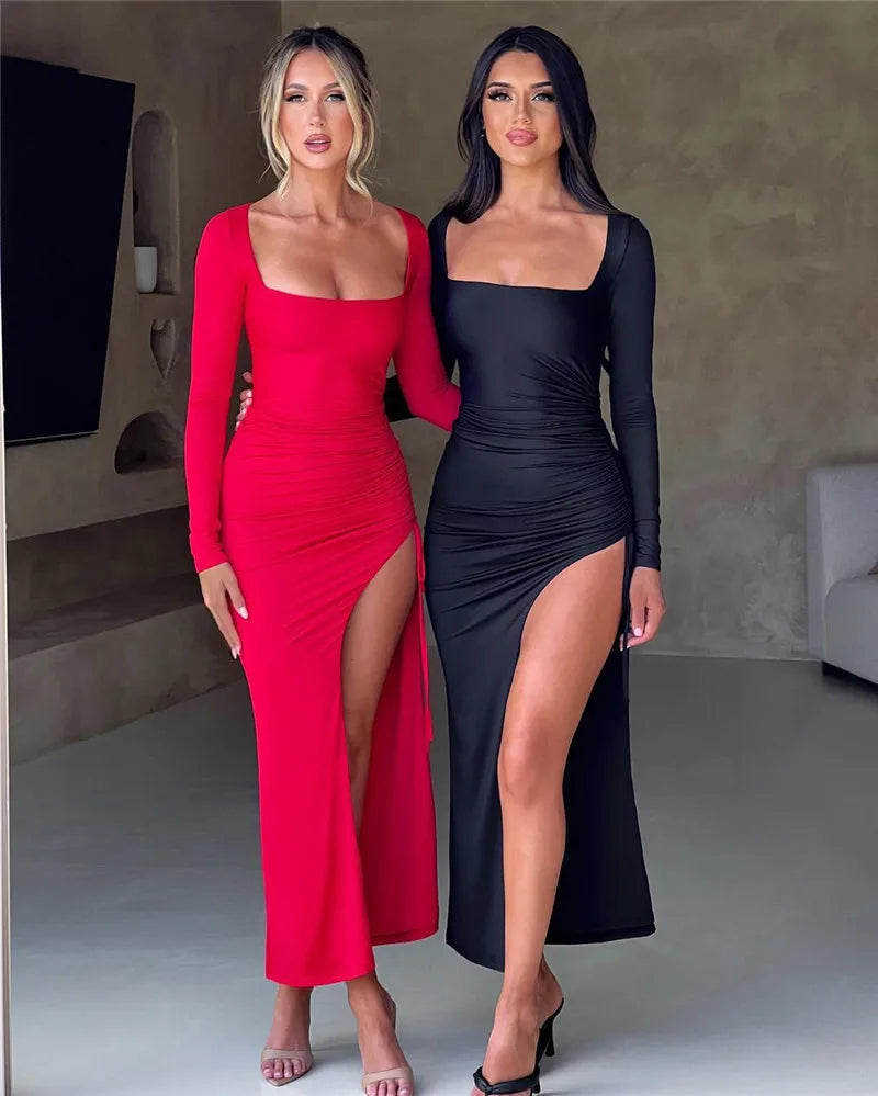 שמלת מקסי בעיצוב שרוכי קשירה להתאמת שסע - אלבה