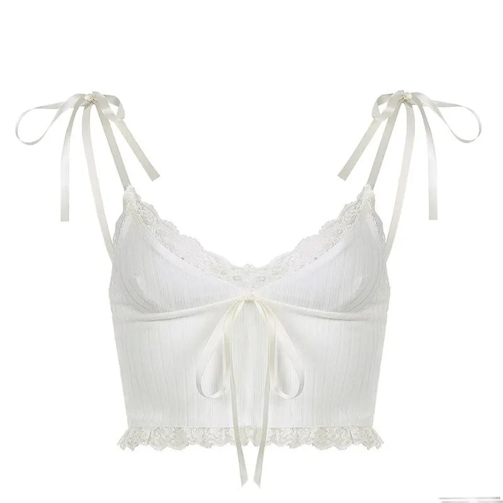 Short top with lace trim and bow tie - Anna El