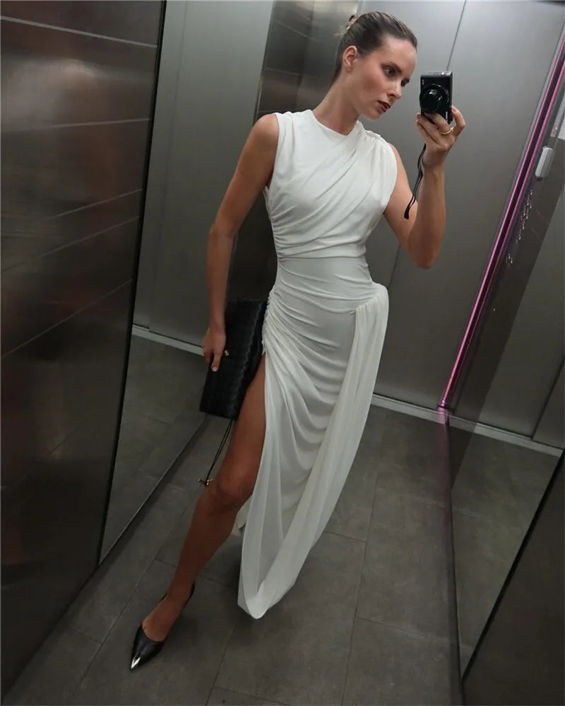 שמלת מקסי קיפולים בעיצוב שסע - אייז'ה