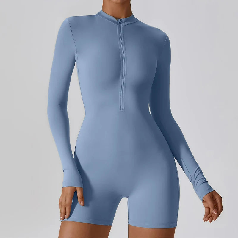 אוברול קצר/ ארוך ספורטיבי צמוד בד מחטב סגירת רוכסן -  Andi