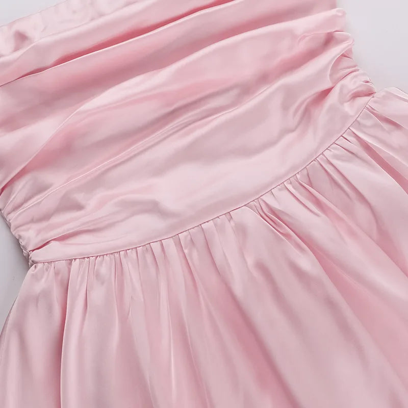 שמלת מיני סטרפלס סאטן בגזרת בלון - ג'ימי