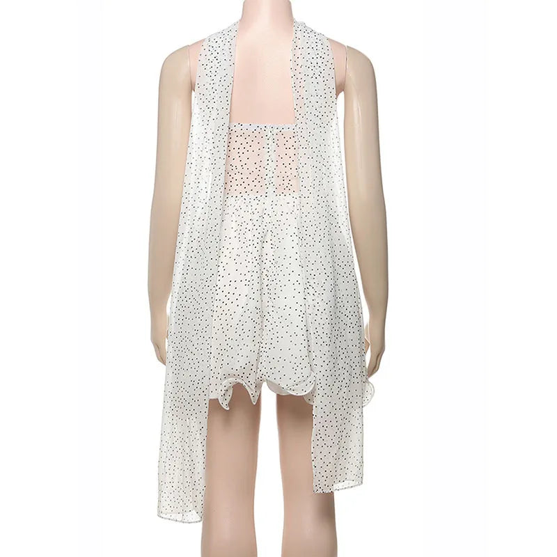 שמלת מיני סטרפלס מלמלה בעיצוב מחוך בעיטור נקודות וצעיף תואם - מיליה