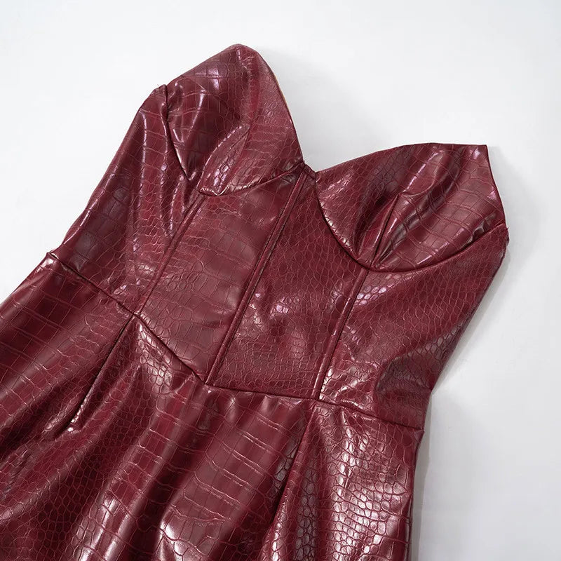 שמלת מיני סטרפלס דמוי עור מנוחש בעיצוב מחוך - Kailani