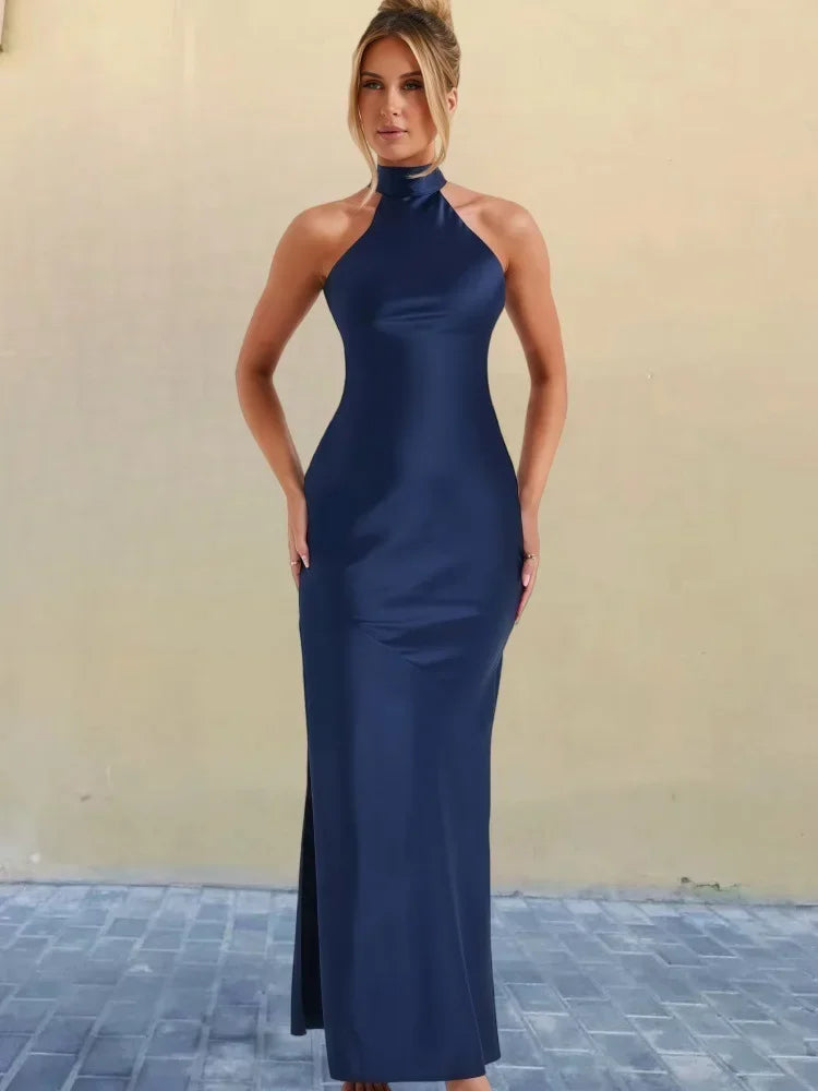 שמלת סאטן מקסי קולר בעיטור שסע - אמארי