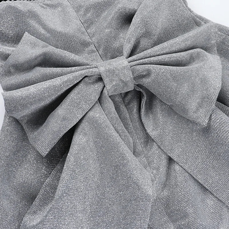 שמלת מיני סטרפלס נצנצים בעיטור פפיון בגב - DIVA