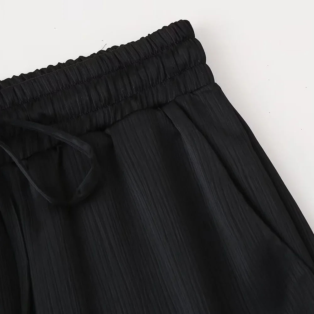 חליפת שני חלקים בד קרפ מבריק נעים מכנסיים ארוכים ובלייזר - ריקה