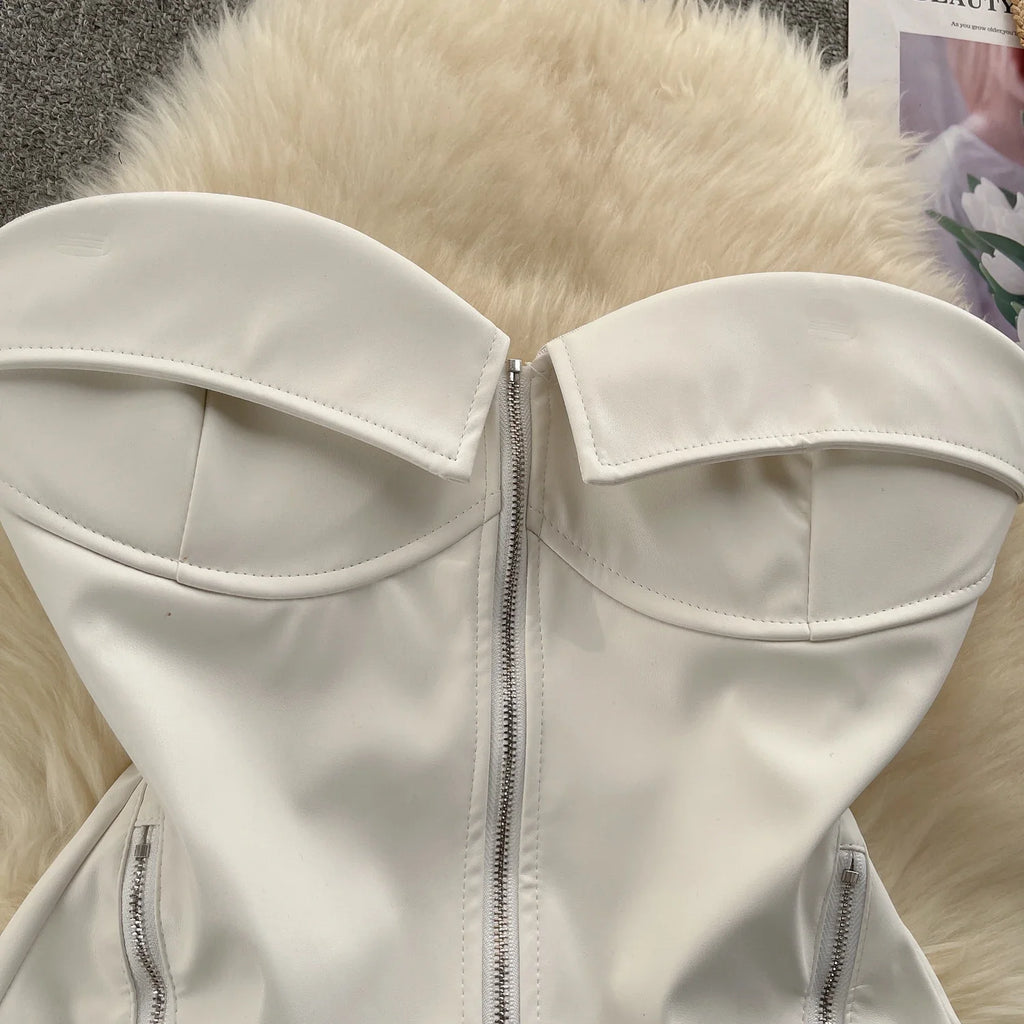 מחוך סטרפלס דמוי עור סגירת רוכסן קדמי - Carter