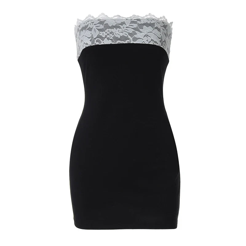 שמלת מיני סטרפלס בעיטור תחרה - מלי