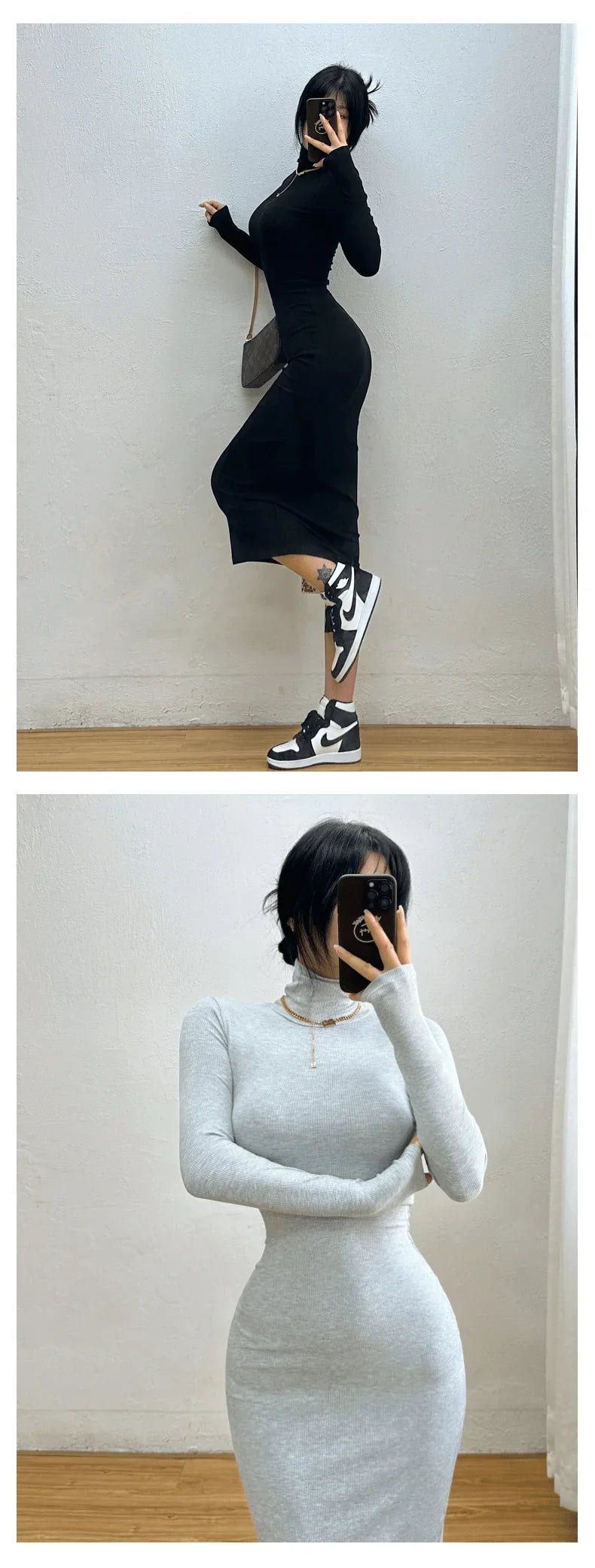 שמלת מידי סרוגה צמודה צווארון גולף - Kira