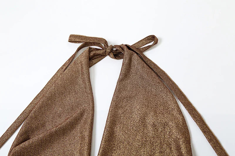 שמלת מקסי נצנצים צווארון נופל בעיצוב קיפולים - Angela