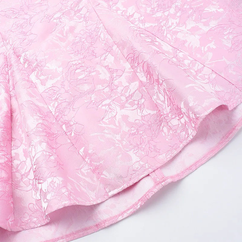 שמלת מיני סטרפלס בגזרת A בעיטור פפיון ורקמת איורי פרחים - אלינה