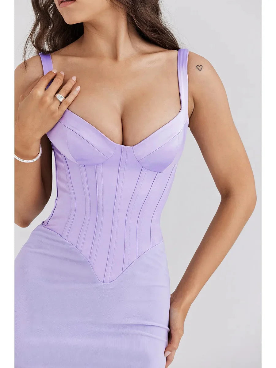 שמלת מקסי רשת בעיצוב מחוך סאטן - Mariam