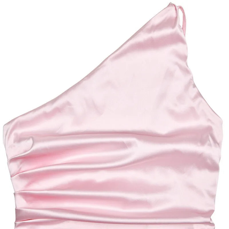 שמלת מקסי סאטן מלמלה כתפייה אחת גב חשוף - מלודיה