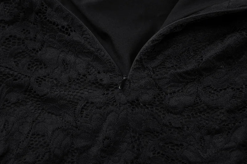 שמלת מקסי תחרה צווארון חצי גולף בשילוב תחתית אטומה - Zahra