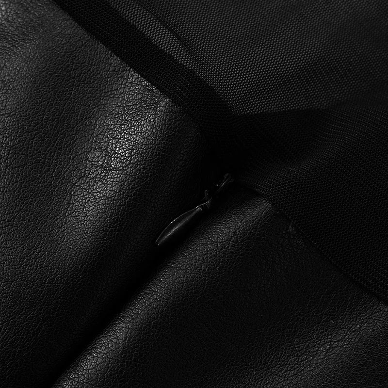 שמלת מיני דמוי עור בגזרת A שרוולי רשת - אופק