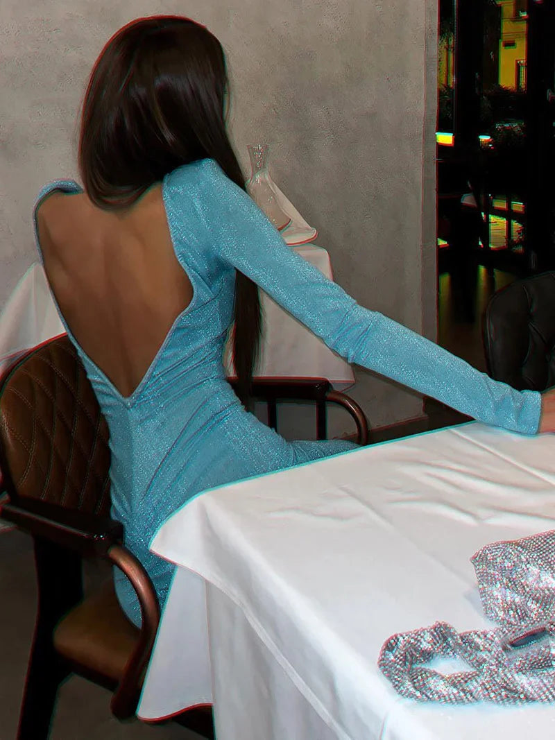 שמלת מידי נצנצים צמודה גב פתוח - Rosemary