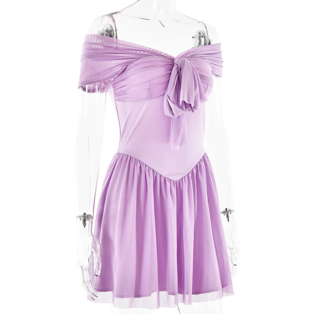 שמלת מיני שיפון בגזרת A כתפיים חשופות - Naya