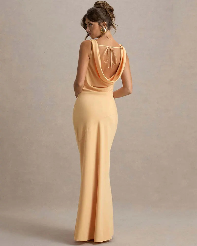 שמלת מקסי סאטן בעיצוב צווארון נופל וגב פתוח - אלקסיס