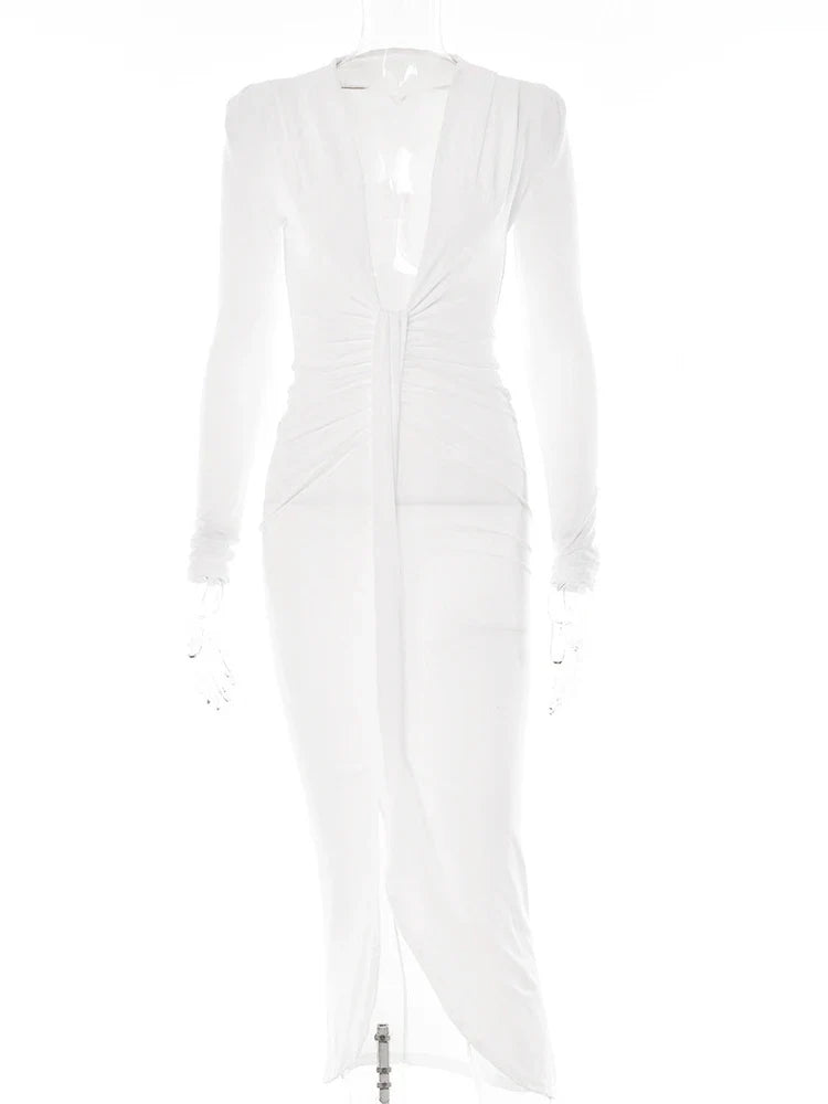 שמלת מקסי בד מחטב ומחמיא בעיצוב כיווצים - מי רן