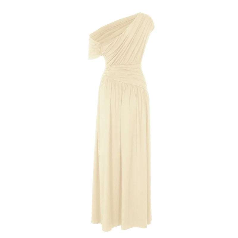 שמלת מקסי קיפולים אלגנטית כתף חשופה - מיילין