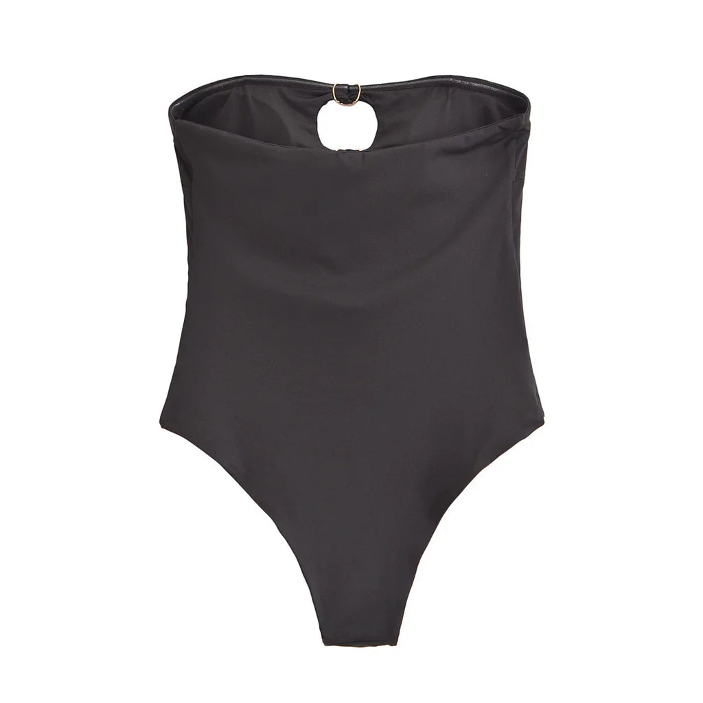 בגד ים שלם סטרפלס בעיצוב אבזמי לב זהב ופתחים - חושן