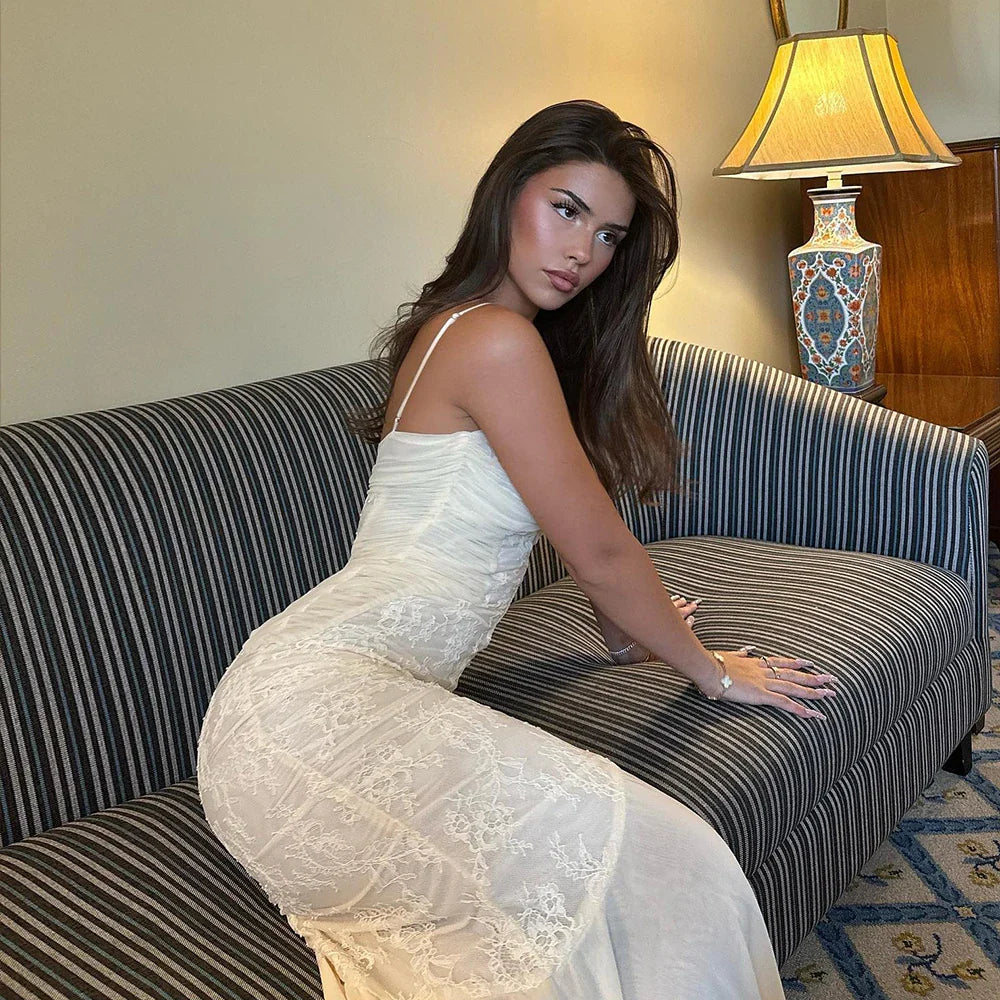 שמלת מקסי שיפון בעיטור תחרה - אריאנה