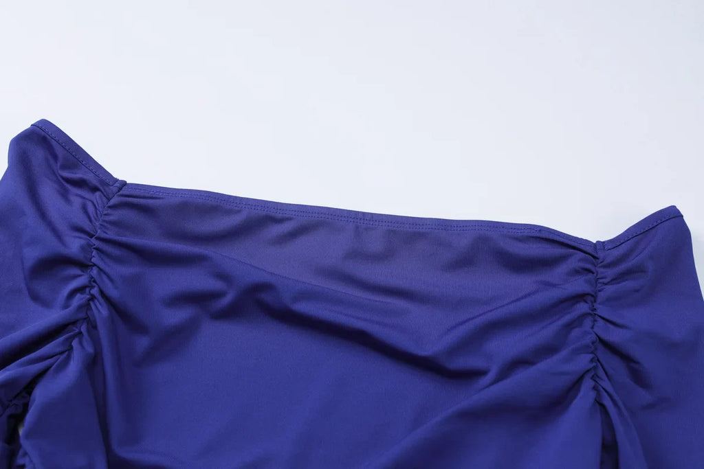 שמלת מקסי כיווצים בעיטור שסע - MARINA