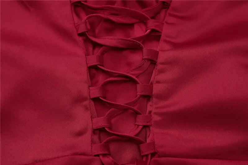 שמלת מקסי סאטן אלגנטית בעיצוב שסע וקשירה בגב - סאמר