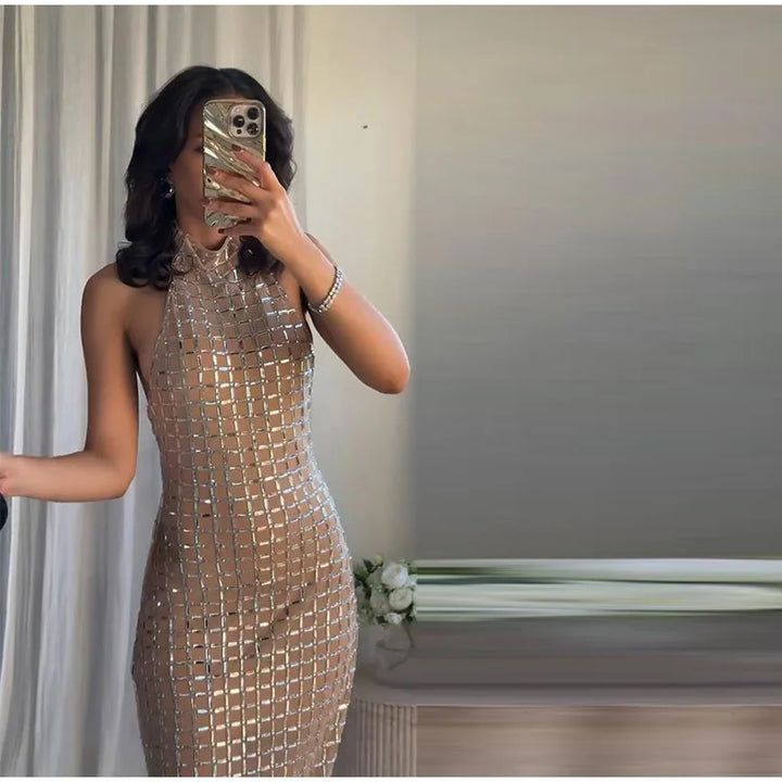 Strapless top/mini skirt/maxi dress/maxi dress with sparkling rhinestones