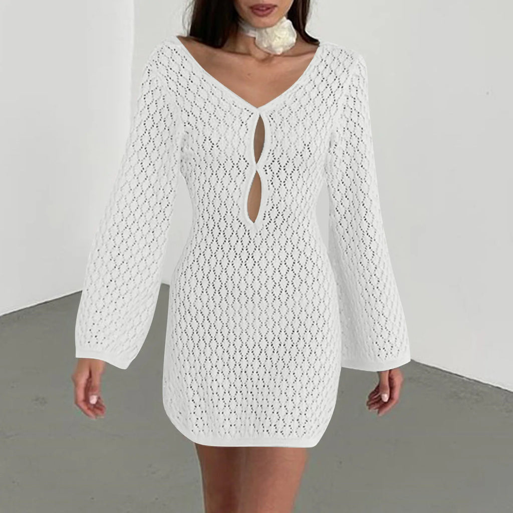 שמלת מיני חוף סרוגה גב פתוח  - Keira