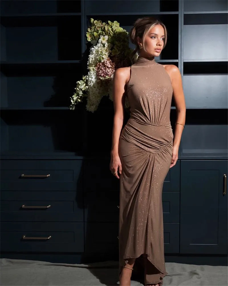 שמלת מקסי נצנצים גולף בעיטור קיפולים - ADELA