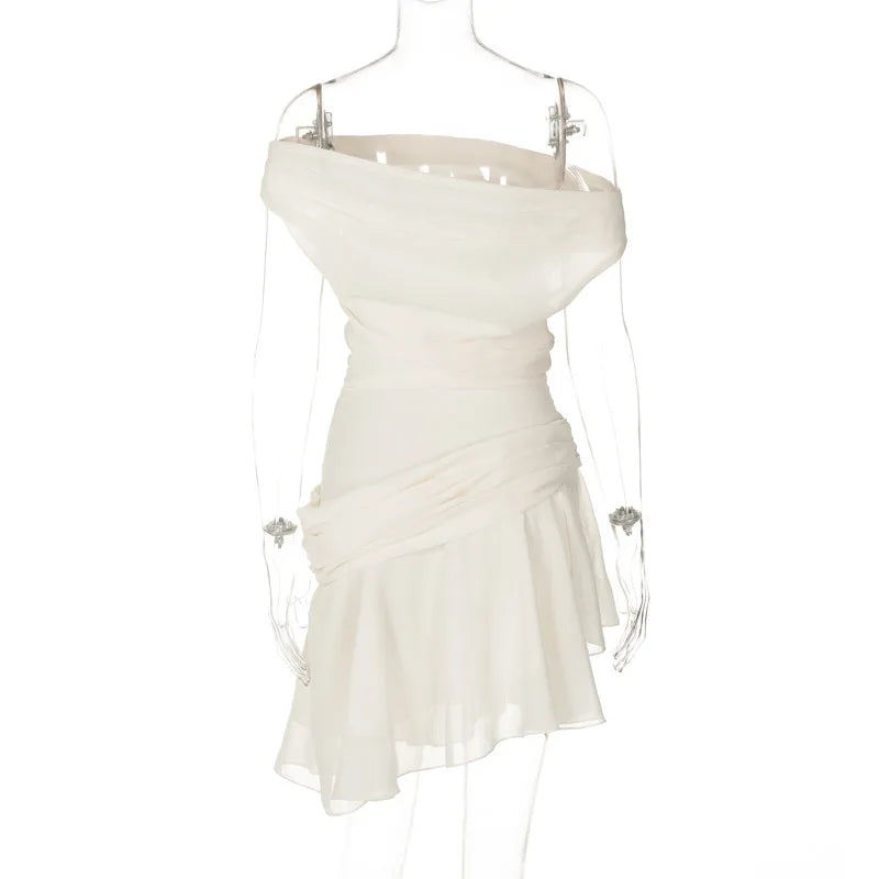 שמלת מיני אסימטרית חצאית שיפון - אורין