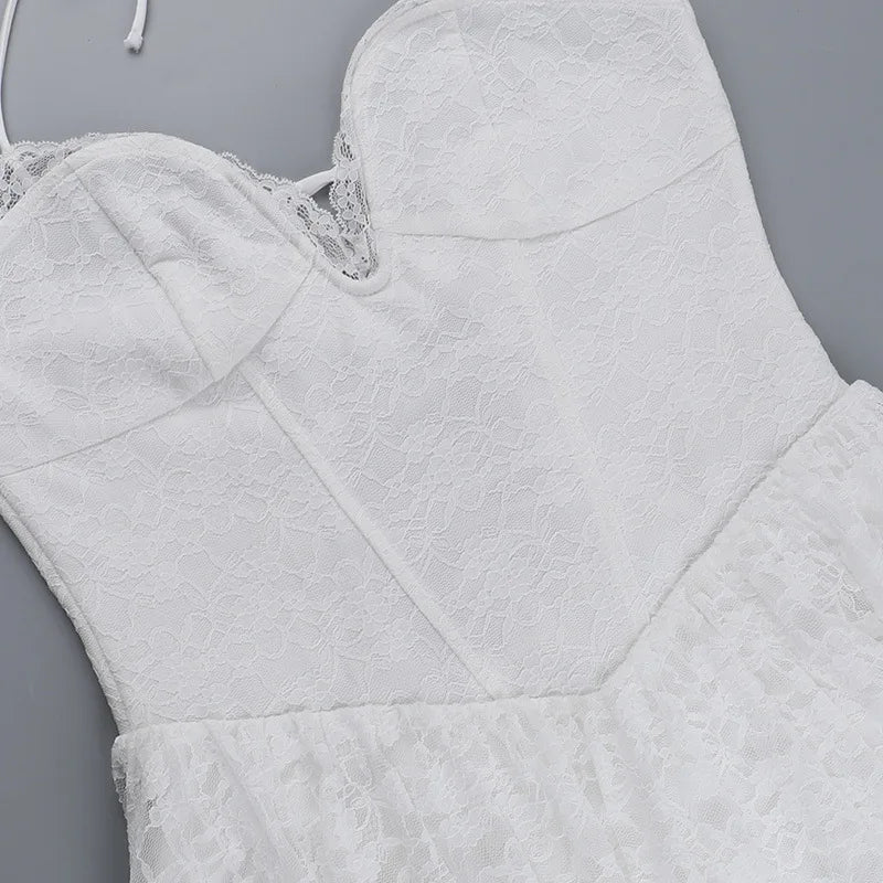 שמלת מיני תחרה בגזרת A קשירה בצוואר - אל