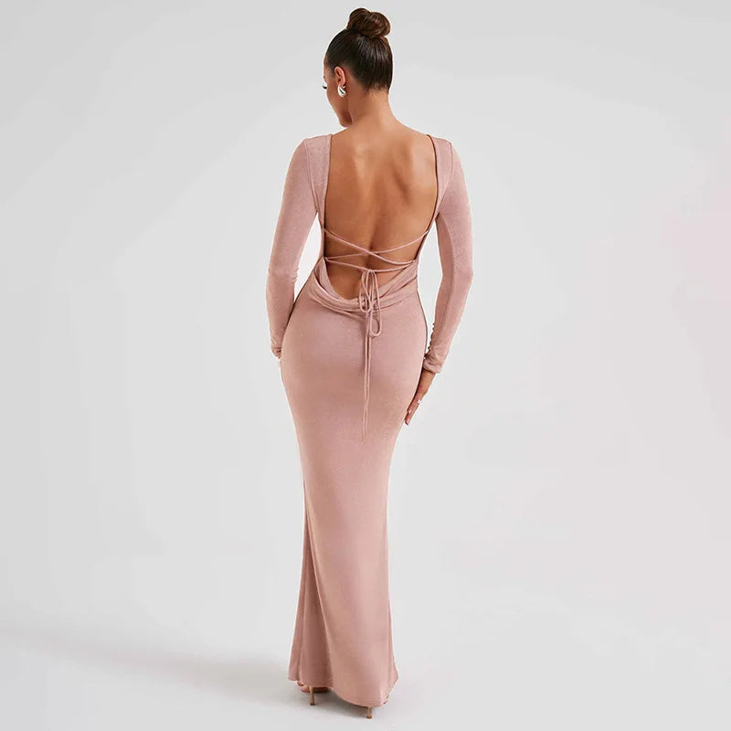 שמלת מקסי גב פתוח קשירות - אלונה