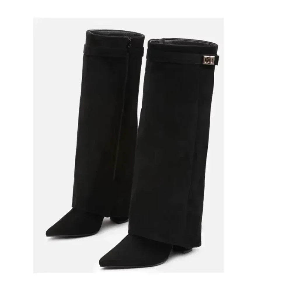 מגפי עקב גבוהים בעיצוב זמש / דמוי עור - Phoebe