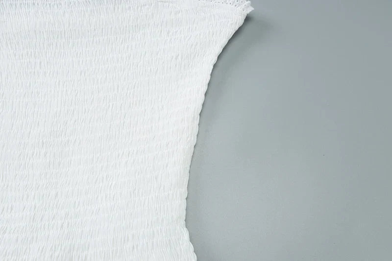 שמלת מיני סטרפלס בגזרת A בעיצוב כיווצים בעיטור תחרה - לאבין