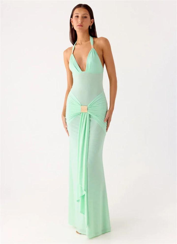 Maxi dress with a buckle design and open back - Tzahala