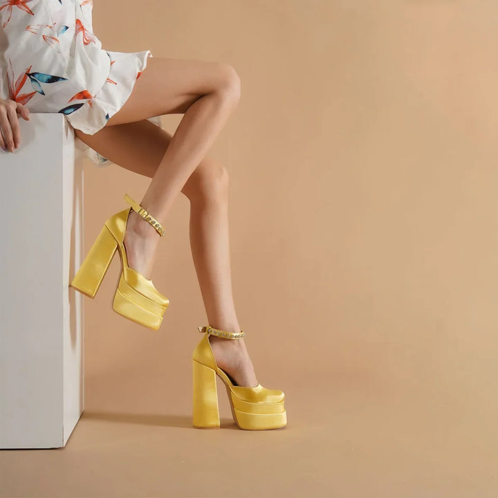 Platform doll shoes in silk satin fabric decorated with diamonds - Melis