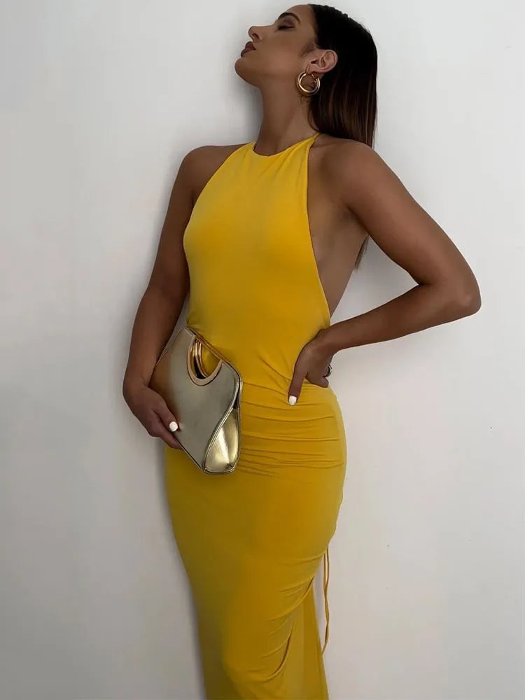 שמלת מקסי אלגנטית צמודה גב פתוח - ננסי