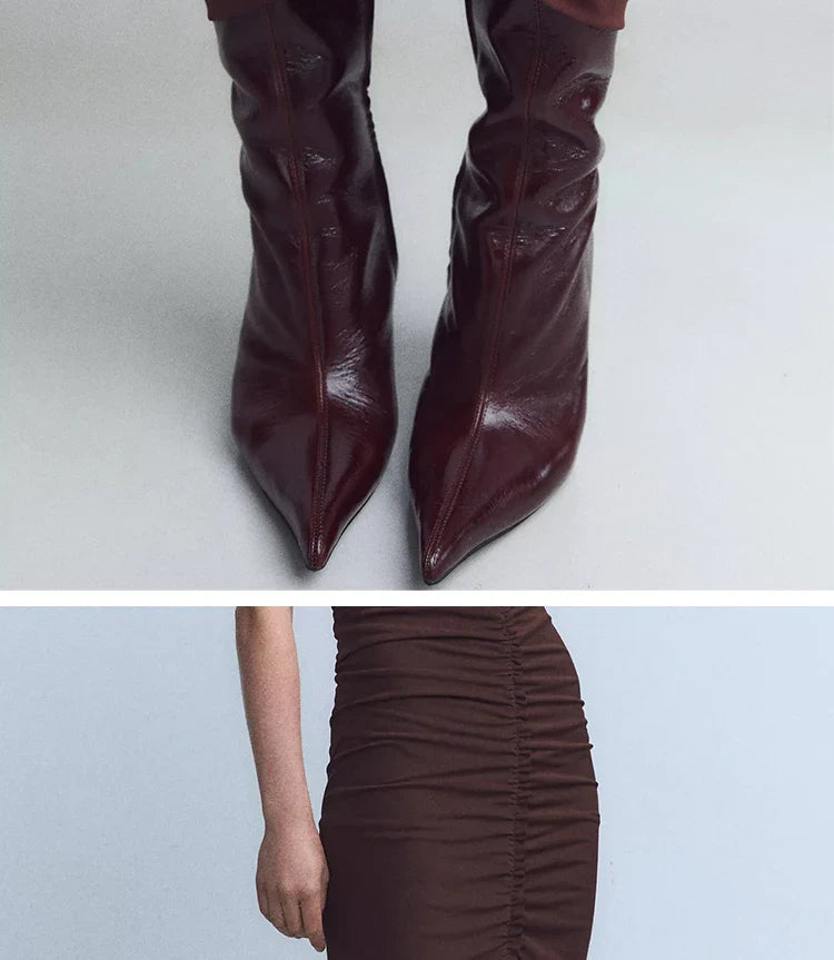 מגפי עקב שפיץ גבוהים דמוי עור - Juliette